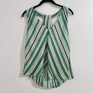 Zara Green Striped Tank Top Size M Cross Back Silky 70s Summer Light Blouse